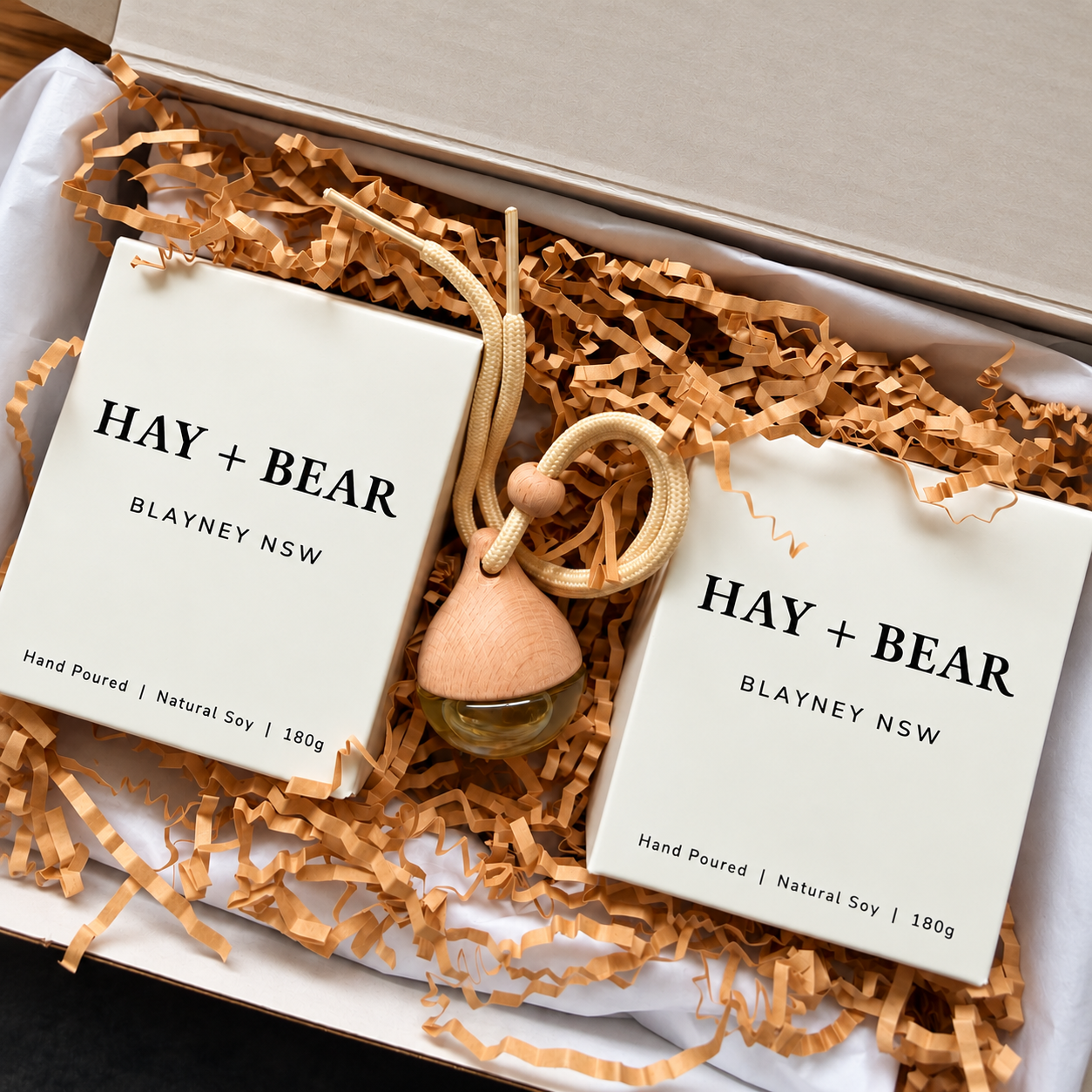 Hay + Bear Gift Box | Two Candles + Car Diffuser